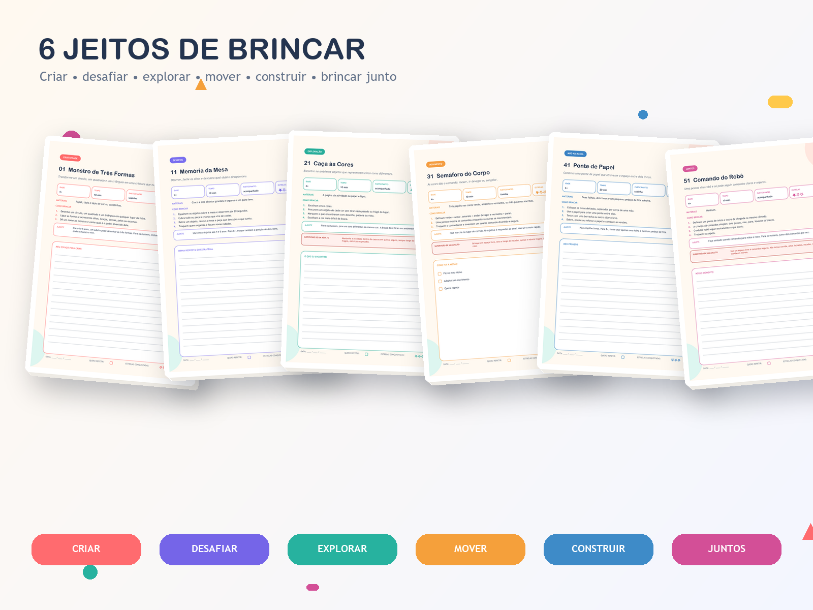 Exemplos de páginas internas das atividades